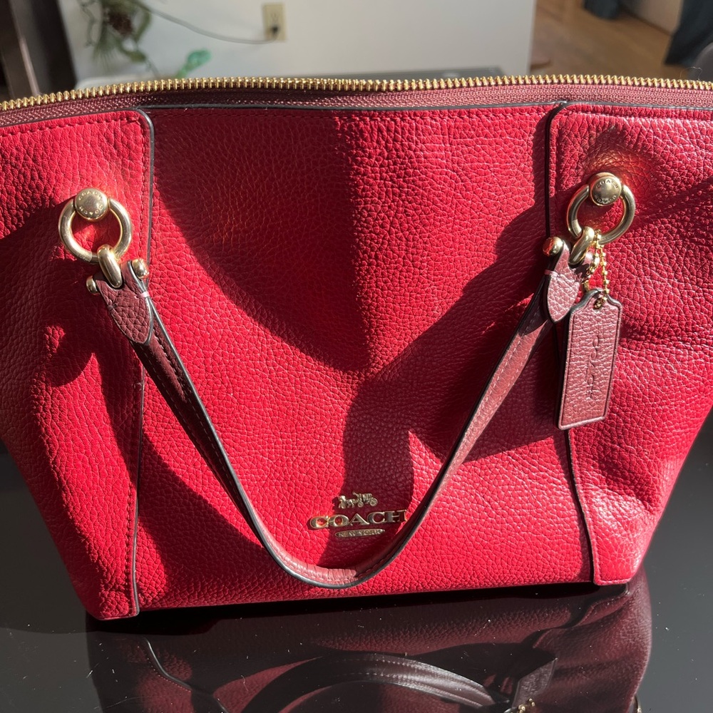 Coach Red Leather Tote Bag